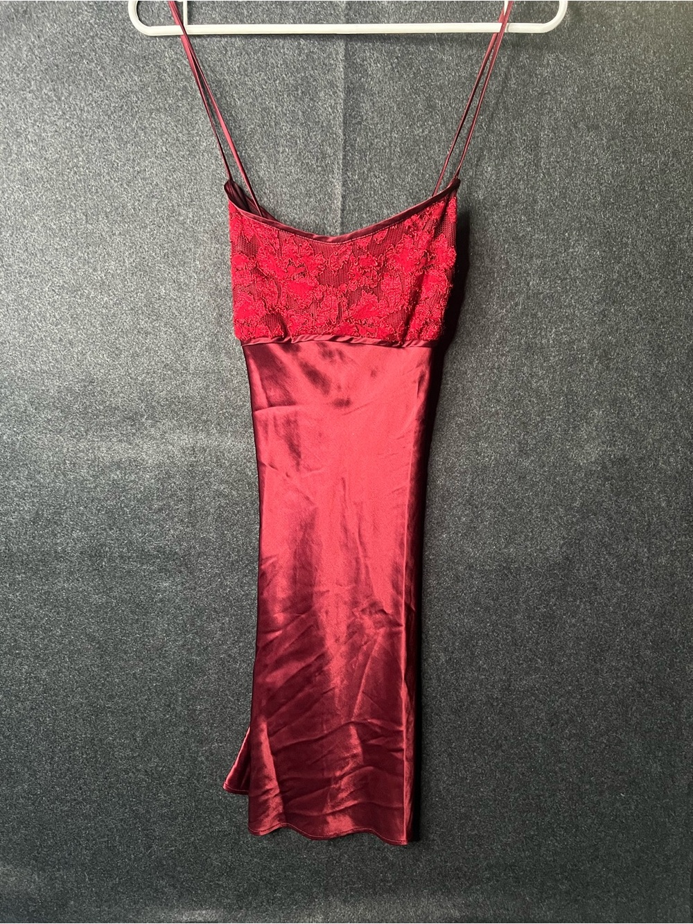 Vintage C'est Bon Selections Burgundy Satin Lace Trim Full Slip, Women's Large